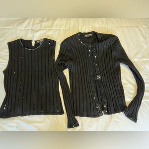 Kasper & Company ASL Sequin Black Women’s Sweater set Cardigan & Vest
